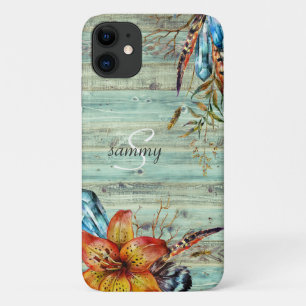 Rustikale westliche Türkis-Holz-Boho-Floral-Monogr Case-Mate iPhone Hülle