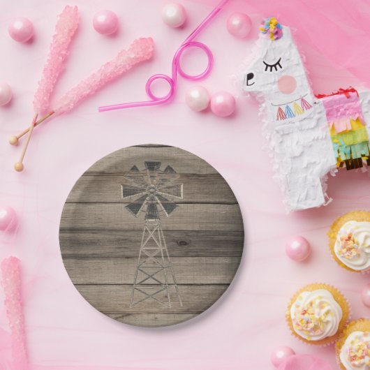 Rustikale Wetterwettermühle Pappteller (Party)