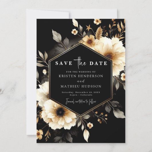 Rustikale Whimsical Gold und Black Wedding Save The Date (Vorderseite)