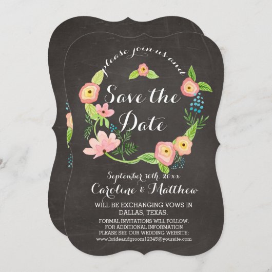 Rustikale Whimsical Granny Chic Hipster Chalkboard Save The Date (Vorne/Hinten)