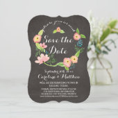 Rustikale Whimsical Granny Chic Hipster Chalkboard Save The Date (Stehend Vorderseite)