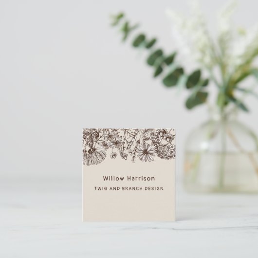 Rustikale Whimsikäre Wildblumen Quadratische Visitenkarte (Stehend Vorderseite)