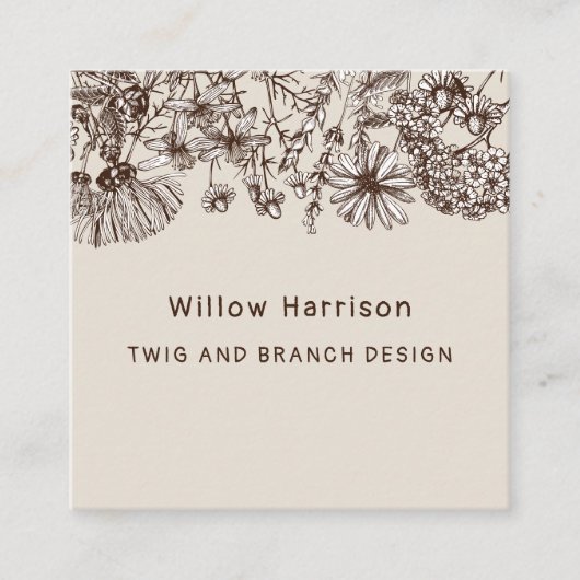 Rustikale Whimsikäre Wildblumen Quadratische Visitenkarte (Vorderseite)