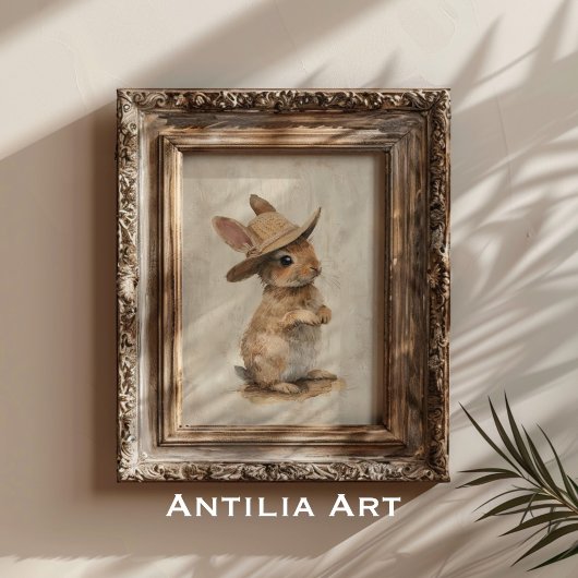 Rustikale Whimsiktierkunstsonne mit Strohhut Poster