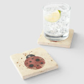 Rustikale Whimsistische Primitive Floral Ladybug Steinuntersetzer (Seitenansicht)