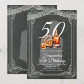 Rustikale Whiskey-Flasche 50. Geburtstag Erwachsen Einladung (Vorne/Hinten)