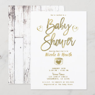 Rustikale White Barn Wood Chic Gold Baby Dusche Einladung