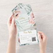 Rustikale White & Blush Peonings sprechen für grün All In One Einladung (Abreißen)