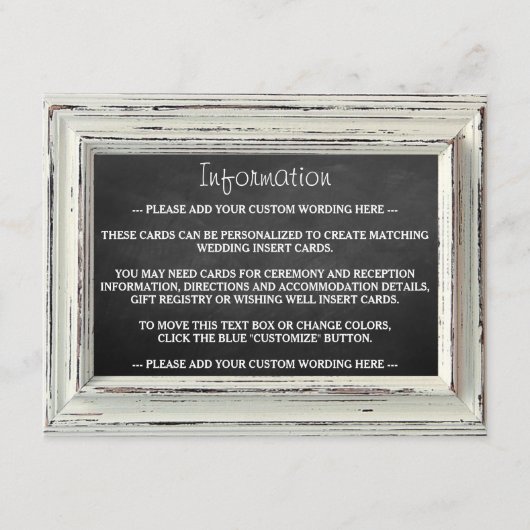 Rustikale White Frame & Chalkboard Hochzeitskollek Begleitkarte (Vorderseite)