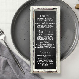 Rustikale White Frame & Chalkboard Hochzeitskollek Menükarte