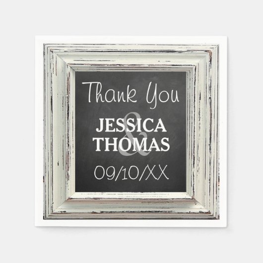 Rustikale White Frame & Chalkboard Hochzeitskollek Serviette (Vorderseite)