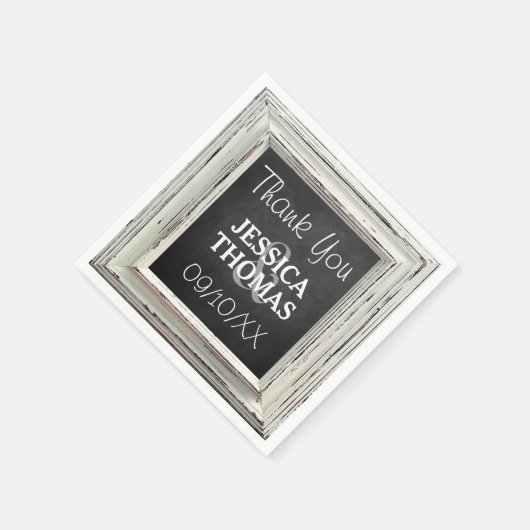 Rustikale White Frame & Chalkboard Hochzeitskollek Serviette (Ecke)