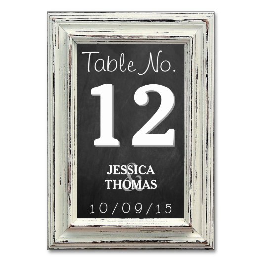 Rustikale White Frame & Chalkboard Hochzeitskollek Tischnummer (Rückseite)