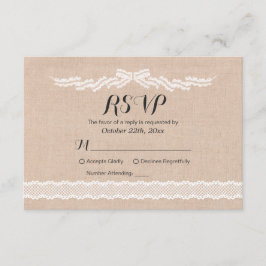Rustikale White Lace Linen Wedding RSVP Replik Car Karte