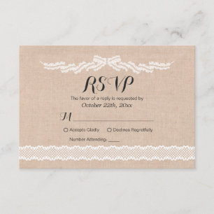 Rustikale White Lace Linen Wedding RSVP Replik Car Karte