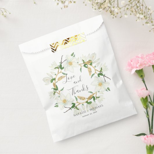 Rustikale White Magnolia Wreath Custom Wedding Geschenktütchen (Versiegelt)