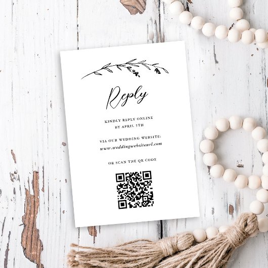 Rustikale White Wildblume Online QR Code Hochzeit RSVP Karte