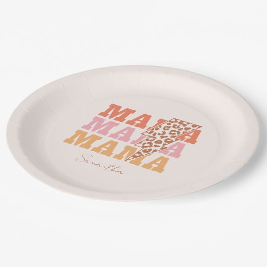Rustikale Wiederholung "Mama" Pappteller (Schrägansicht)