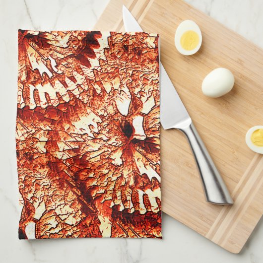 Rustikale Wiederholung rötlicher Korallenrosetten Geschirrtuch (Viertel Falte)