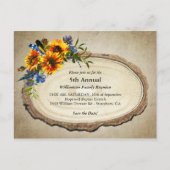 Rustikale Wiedersehen Sonnenblumenbaum Slice Einladungspostkarte (Vorderseite)