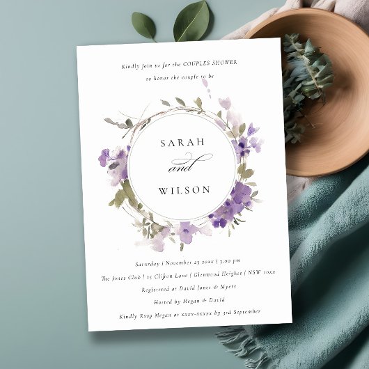 Rustikale Wiese Lilac Floral Wreath Paare Dusche Einladung