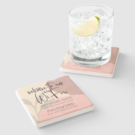 Rustikale WiFi Details Abstrakte Formen Blätter Steinuntersetzer (Seitenansicht)