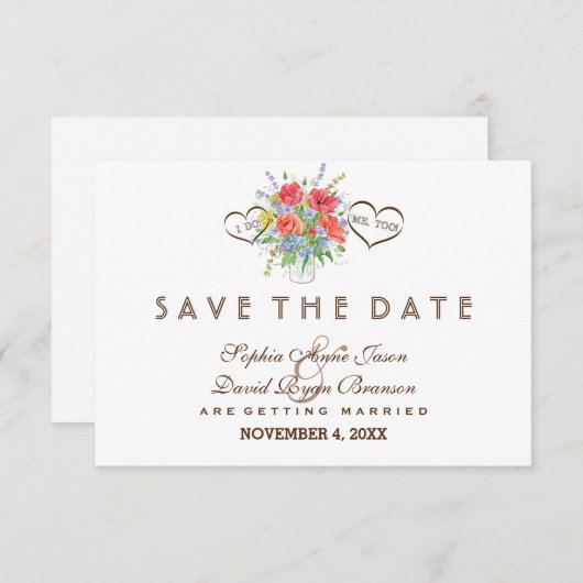Rustikale wild lebende Blume Hochzeit speichern da Save The Date (Vorne/Hinten)