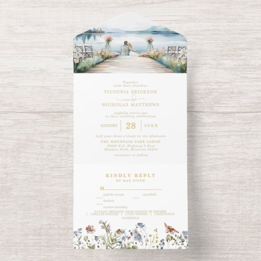 Rustikale Wildblume am See | Boho Wedding All-in-One-Einladung (Innenseite)
