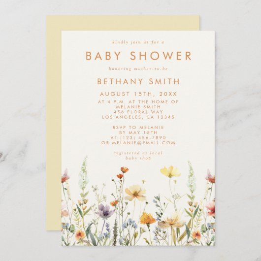 Rustikale Wildblume Babydusche Einladung (Vorne/Hinten)