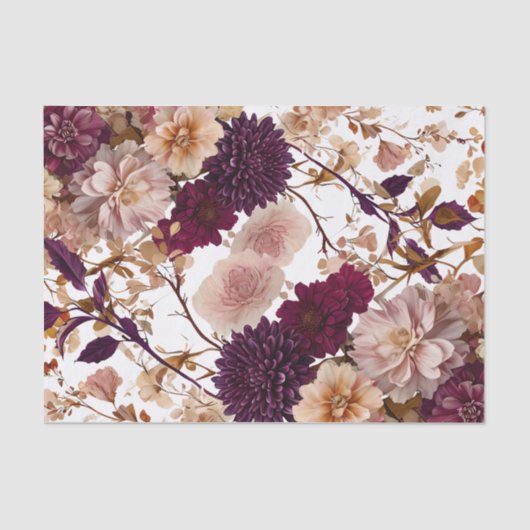 Rustikale Wildblume Bloral Burgund & Blush Wedding Seidenpapier (Vorderseite)