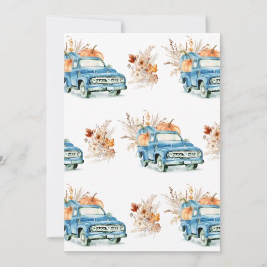 Rustikale Wildblume Blue Pumpkin Truck Kinderdusch Einladung (Rückseite)