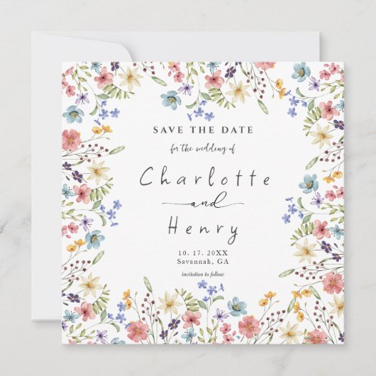 Rustikale Wildblume Blumengarten Hochzeit Save The Date (Vorderseite)