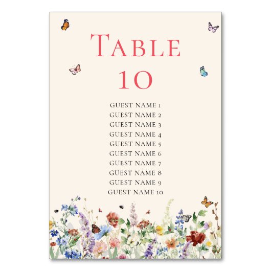 Rustikale Wildblume Blumenhochzeit Tischnummer (Vorderseite)