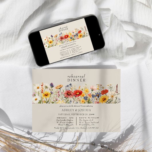 Rustikale Wildblume Blumenkohl Probe Dinner Einladung