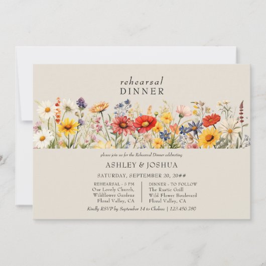 Rustikale Wildblume Blumenkohl Probe Dinner Einladung (Vorderseite)