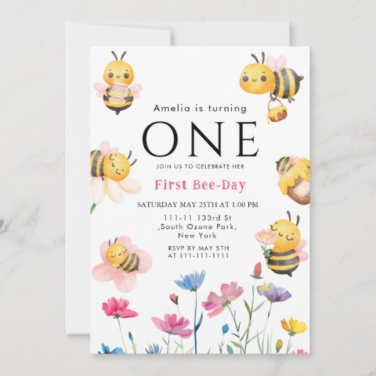 Rustikale Wildblume Boho Erster Bienentag Einladung (Vorderseite)