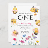 Rustikale Wildblume Boho Erster Bienentag Einladung (Vorne/Hinten)