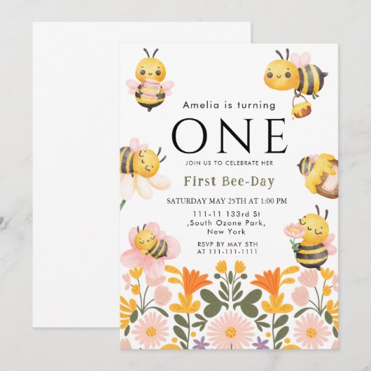 Rustikale Wildblume Boho Erster Bienentag Einladung (Vorne/Hinten)