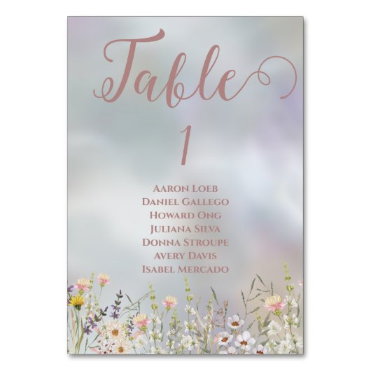Rustikale Wildblume Boho Garden Wedding Table Card Tischnummer (Vorderseite)