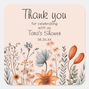 Rustikale Wildblume Boho in Orangen und Grauen Quadratischer Aufkleber