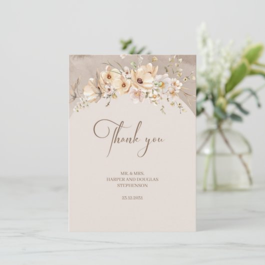 Rustikale Wildblume Boho Sommer Dankeskarte (Stehend Vorderseite)