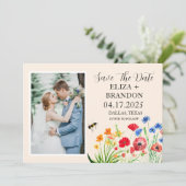Rustikale Wildblume Boho Wasserfarben Foto Save The Date (Stehend Vorderseite)