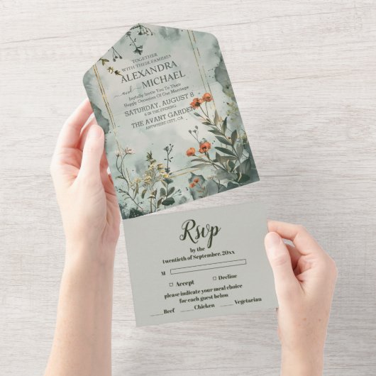 Rustikale Wildblume Boho Wedding All In One Einladung (Abreißen)
