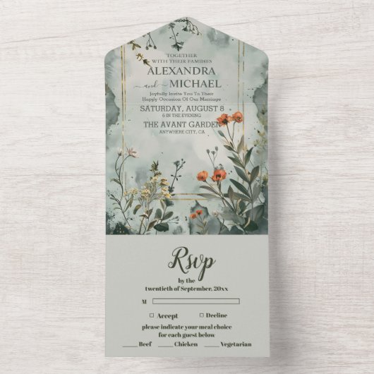 Rustikale Wildblume Boho Wedding All In One Einladung (Innen Boden)