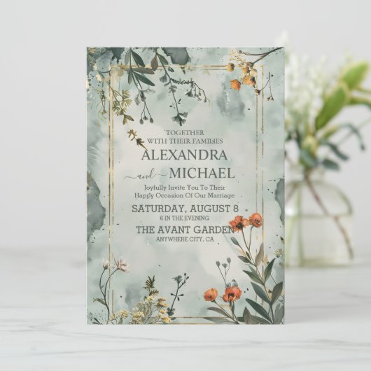 Rustikale Wildblume Boho Wedding Einladung (Stehend Vorderseite)