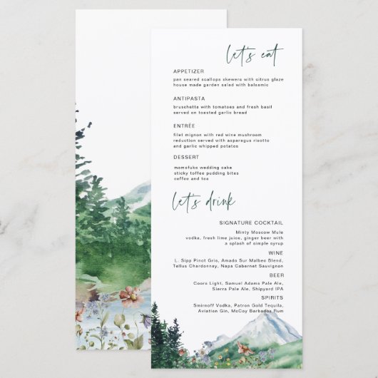 Rustikale Wildblume | Boho Wedding Menu Menükarte (Vorne/Hinten)