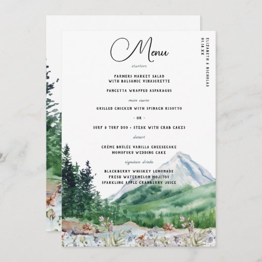 Rustikale Wildblume | Boho Wedding Menu Menükarte (Vorne/Hinten)