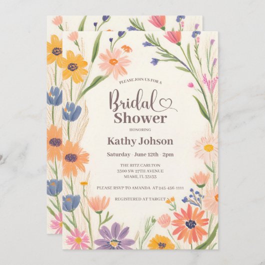 Rustikale Wildblume Brautdusche Einladung (Vorne/Hinten)