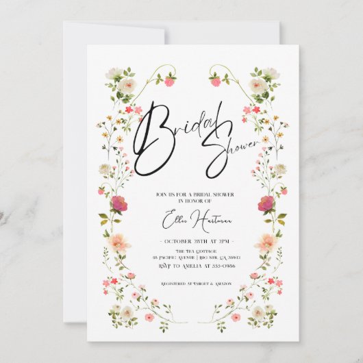 Rustikale Wildblume Bridal Bash Einladung (Vorderseite)