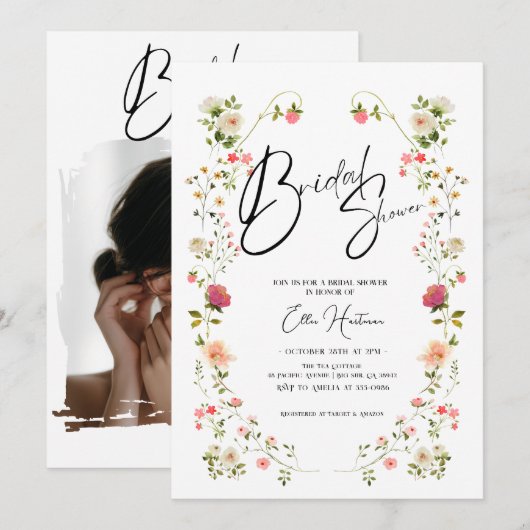 Rustikale Wildblume Bridal Bash Einladung (Vorne/Hinten)